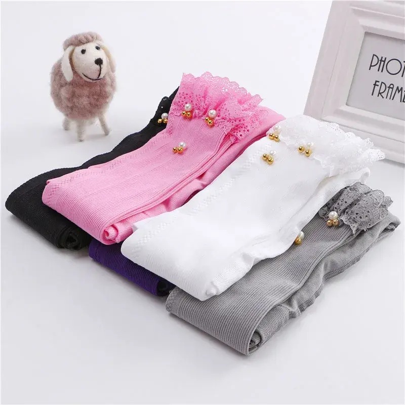 Girls Skinny Leggings Candy Color Lace Ruffles Mickey Beads Leggins for Baby Girl Kids Children Costume Princess Soft