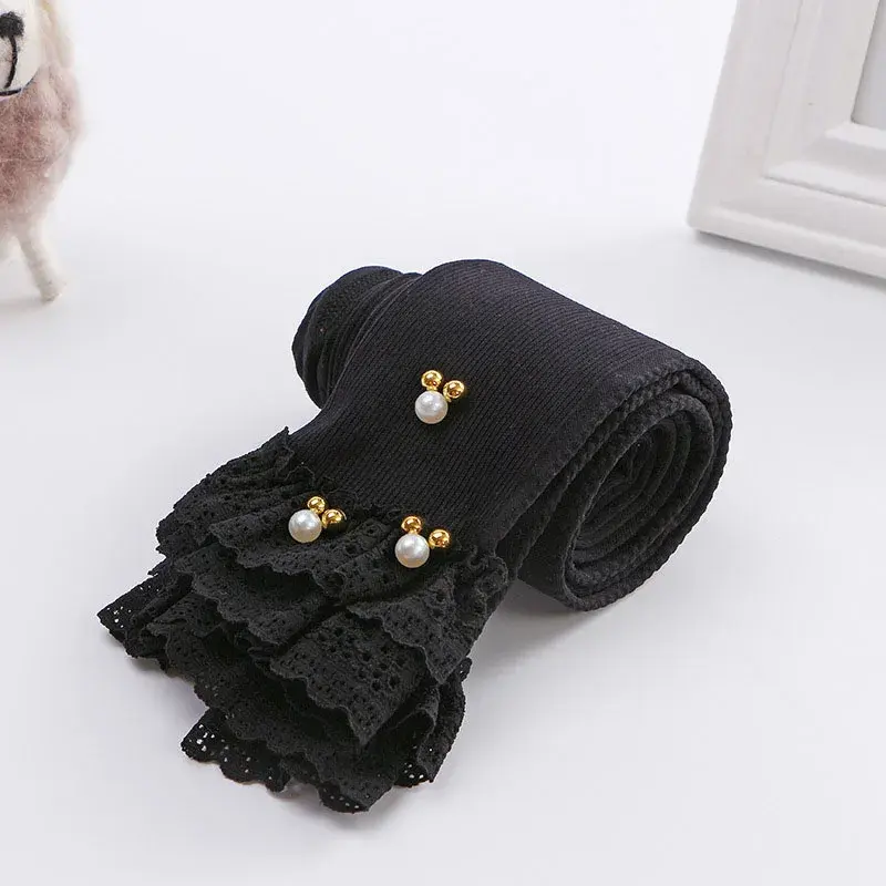 Girls Skinny Leggings Candy Color Lace Ruffles Mickey Beads Leggins for Baby Girl Kids Children Costume Princess Soft