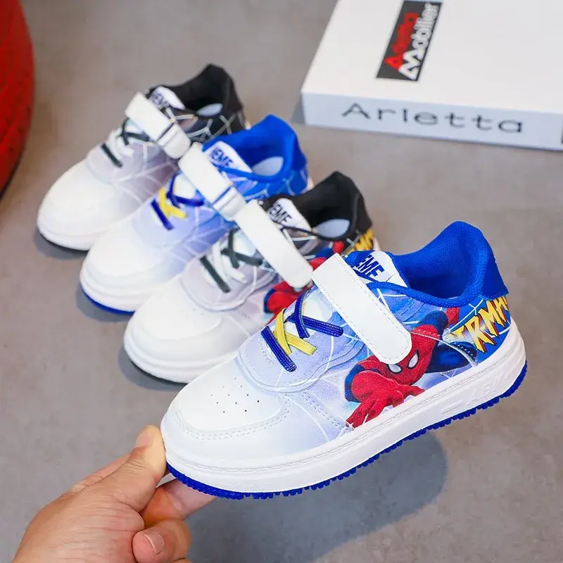 Disney Children's Casual Shoes Cartoon Boys' Breathable Fashion Sports Shoes Sneakers Pu Leather Blue White Shoes Size 26-37