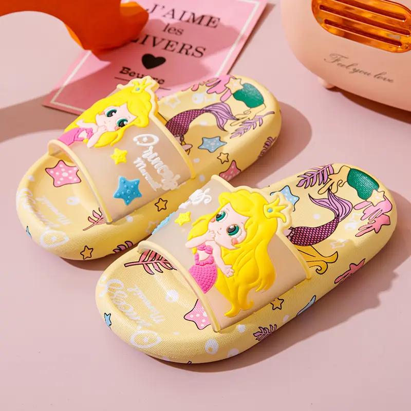 Girls Mermaid Slippers Soft Bottom Non-slip Home Indoor Sandals Slippers Middle and Big Children Cute Princess Bathroom Slippers