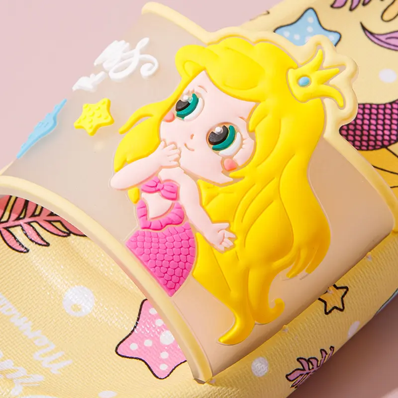 Girls Mermaid Slippers Soft Bottom Non-slip Home Indoor Sandals Slippers Middle and Big Children Cute Princess Bathroom Slippers