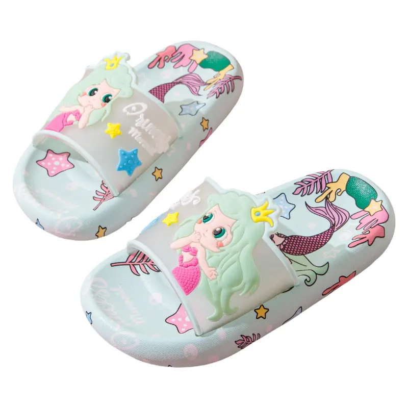 Girls Mermaid Slippers Soft Bottom Non-slip Home Indoor Sandals Slippers Middle and Big Children Cute Princess Bathroom Slippers