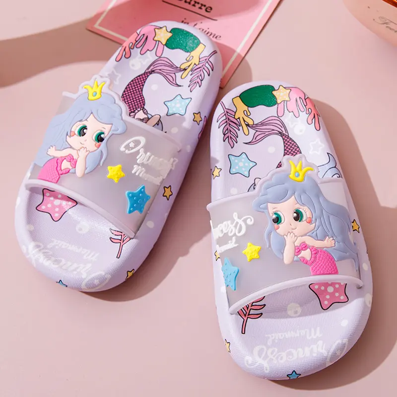 Girls Mermaid Slippers Soft Bottom Non-slip Home Indoor Sandals Slippers Middle and Big Children Cute Princess Bathroom Slippers