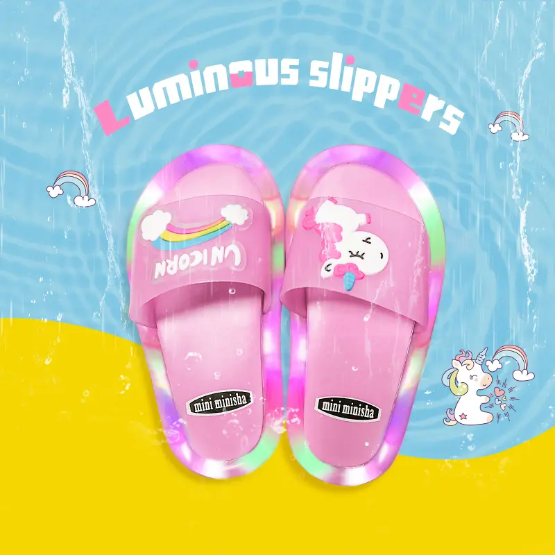 2023 Girl Slippers Children LED Kids Slippers Baby Bathroom Sandals Kids Shoes for Girl Boys Light Up Shoes Toddler