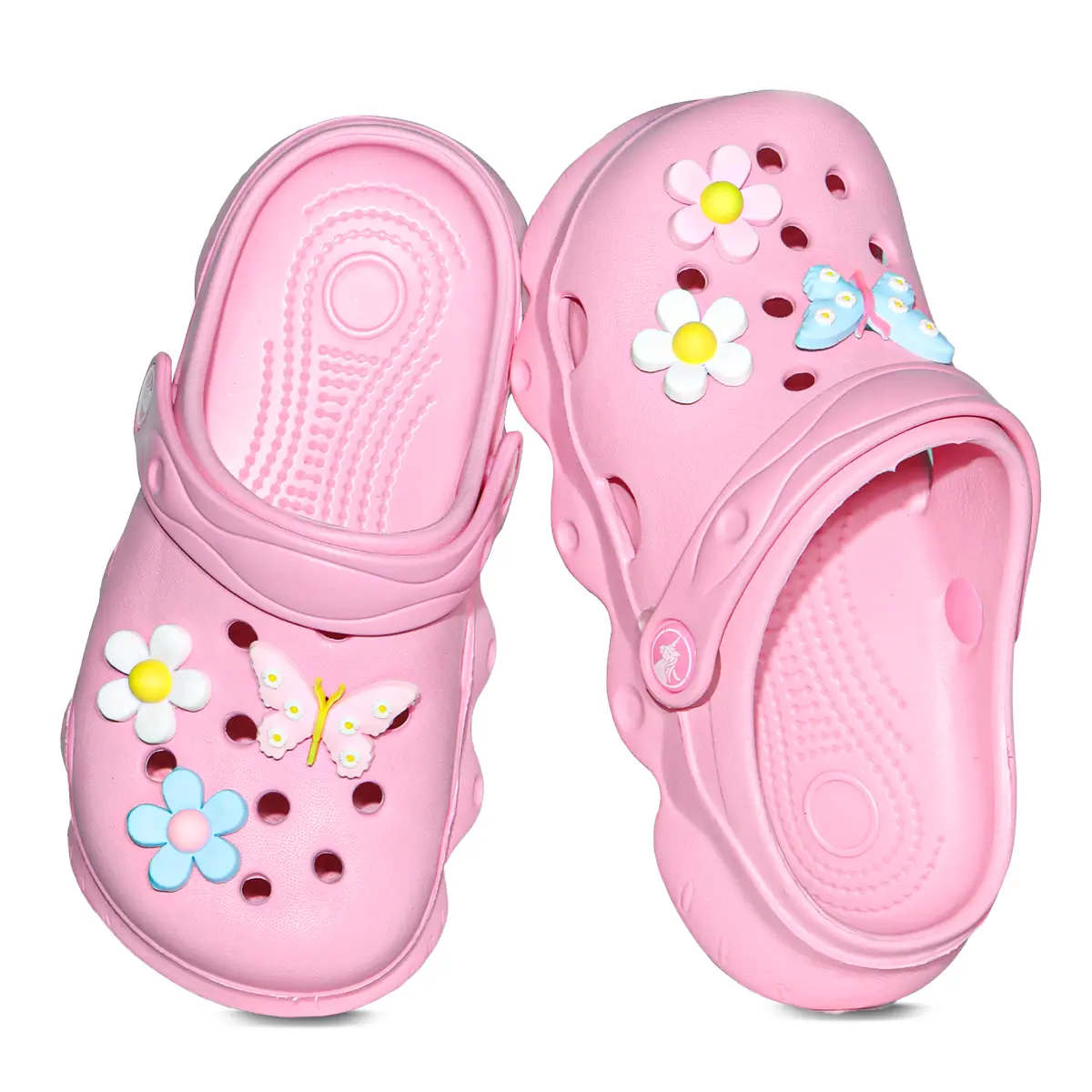 Comfortable children's slippers with thick soles, a pair of sandals suitable for outdoor play, with butterfly flower accessories
