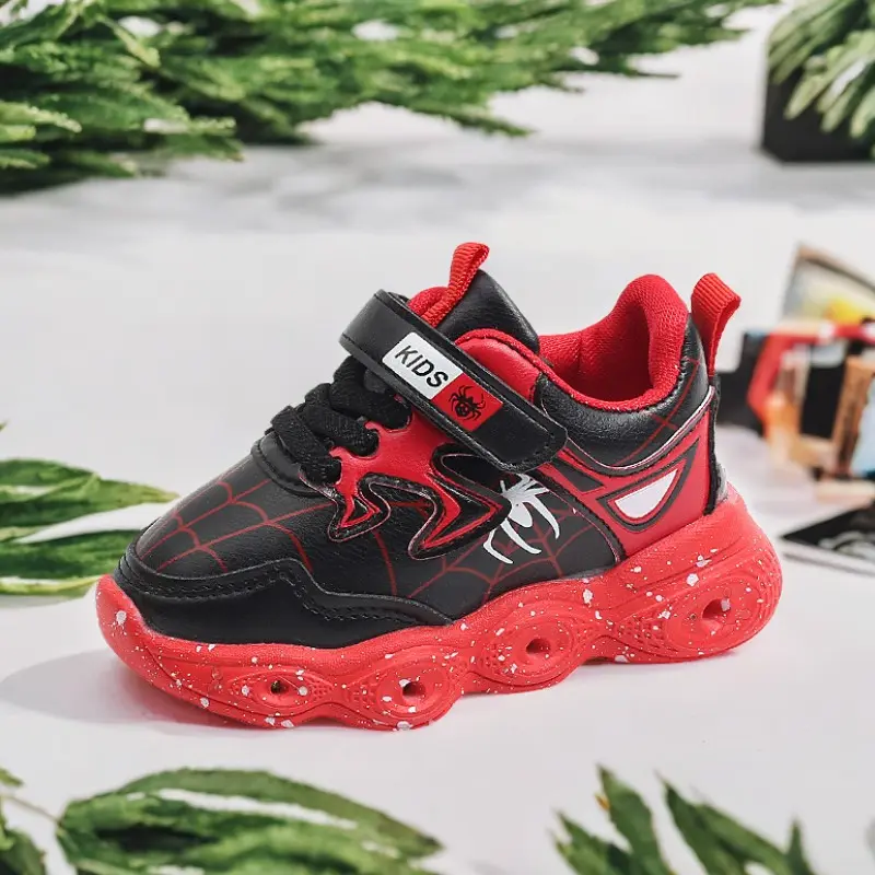 Boys' Cartoon Shoes Led Light Up Children's Shoes Sneaker 1-6 Year Old Boys Girls Spring Autumn Casual Red Black Pu Leather Shoe