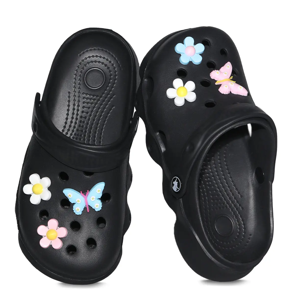 Comfortable children's slippers with thick soles, a pair of sandals suitable for outdoor play, with butterfly flower accessories