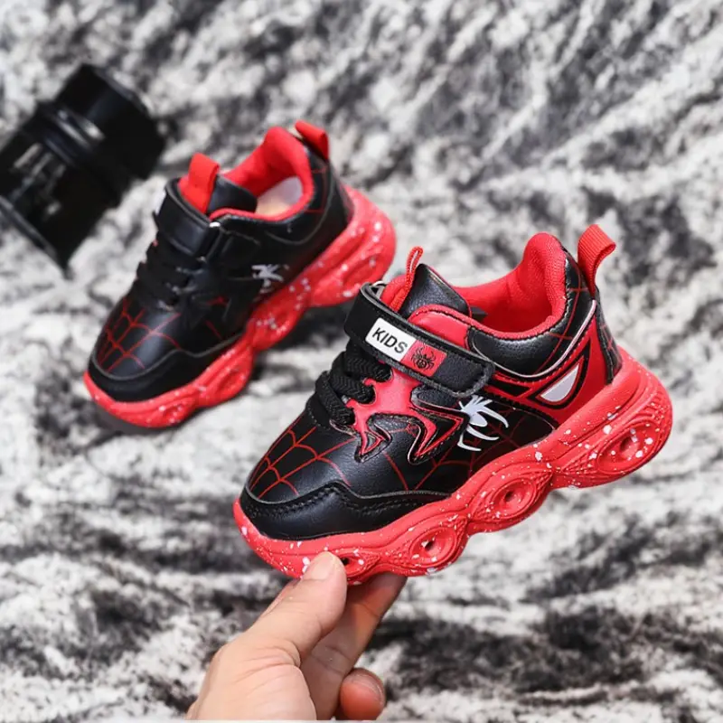 Boys' Cartoon Shoes Led Light Up Children's Shoes Sneaker 1-6 Year Old Boys Girls Spring Autumn Casual Red Black Pu Leather Shoe