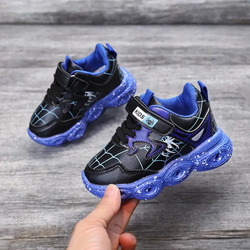 Boys' Cartoon Shoes Led Light Up Children's Shoes Sneaker 1-6 Year Old Boys Girls Spring Autumn Casual Red Black Pu Leather Shoe