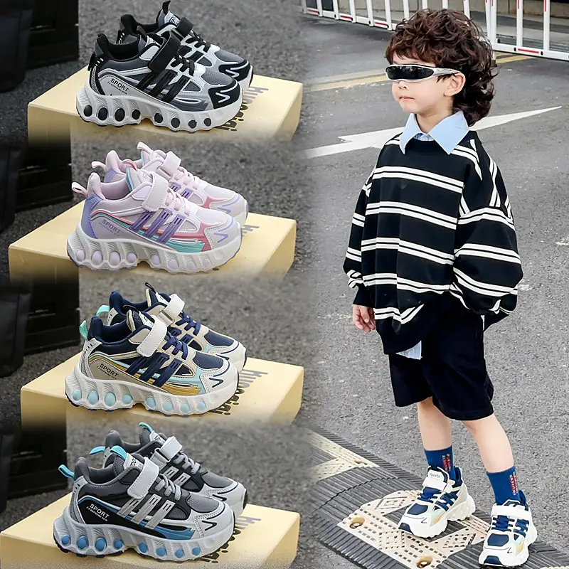 Boys' sports shoes 2025 Spring and Autumn new girls' white shoes with breathable mesh surface, children's dad shoes for leisure