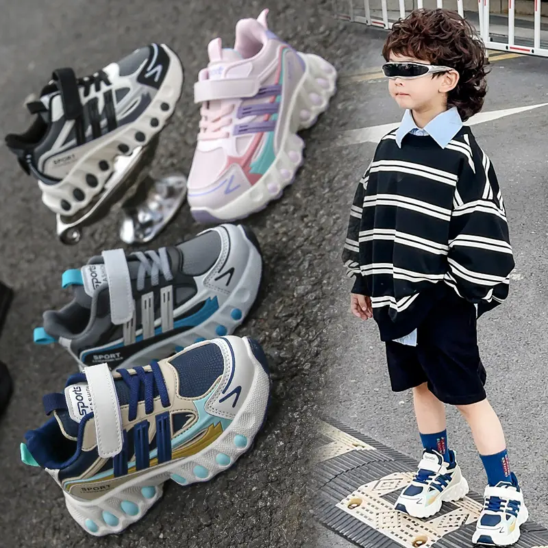 Boys' sports shoes 2025 Spring and Autumn new girls' white shoes with breathable mesh surface, children's dad shoes for leisure