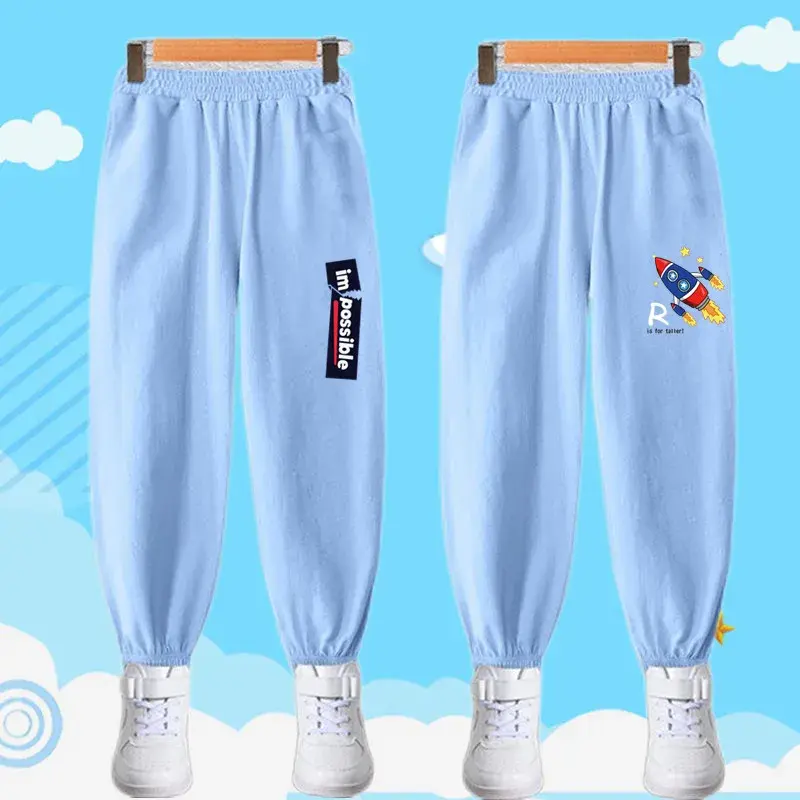 2pcs/Set Summer boys New Harlan Pants Letter Print Trousers Children Fashion Versatile Pants Thin Cotton Mosquito Proof Pants