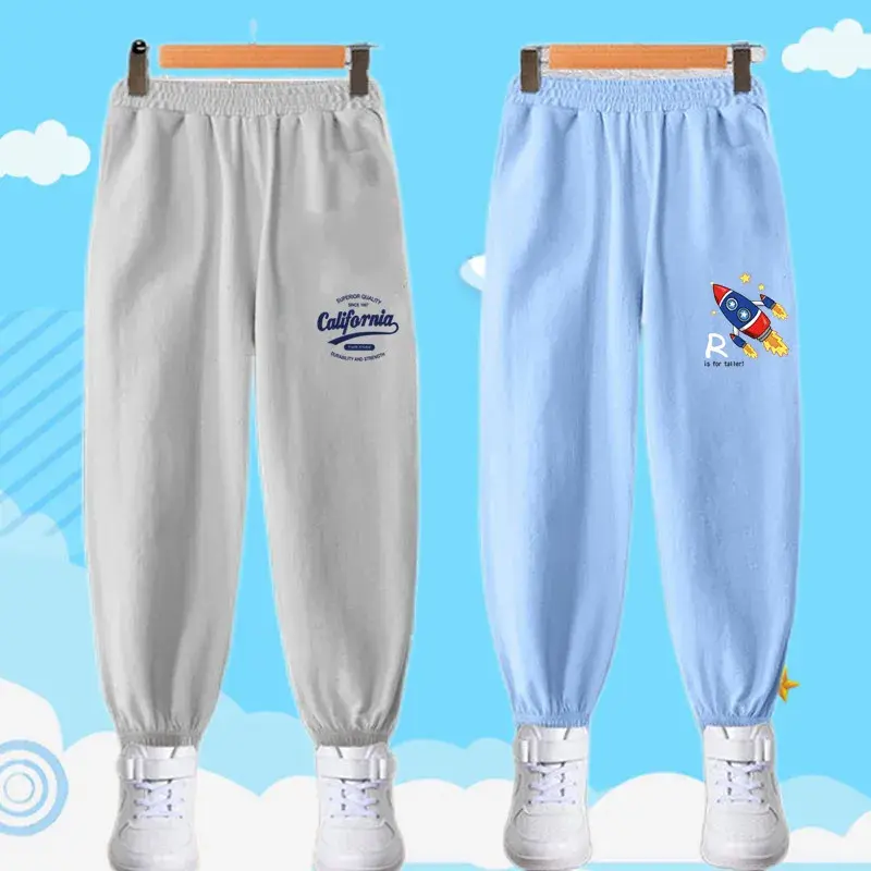 2pcs/Set Summer boys New Harlan Pants Letter Print Trousers Children Fashion Versatile Pants Thin Cotton Mosquito Proof Pants