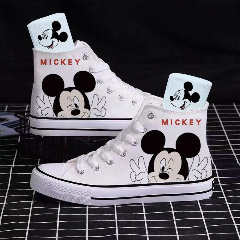 Girl Boys Kids Disney Mickey Mouse White Black Canvas Shoes Casual Cartoon Comfort Children Print Shoes Size 35-44