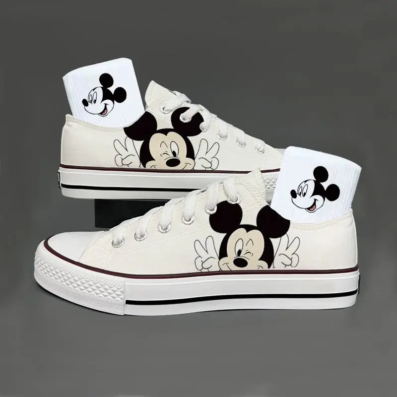Girl Boys Kids Disney Mickey Mouse White Black Canvas Shoes Casual Cartoon Comfort Children Print Shoes Size 35-44