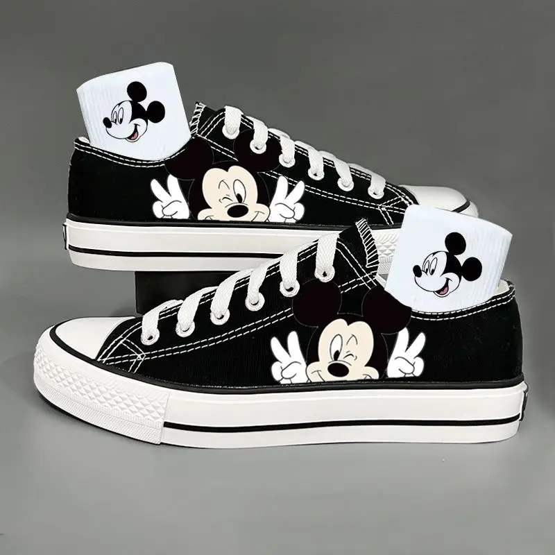 Girl Boys Kids Disney Mickey Mouse White Black Canvas Shoes Casual Cartoon Comfort Children Print Shoes Size 35-44