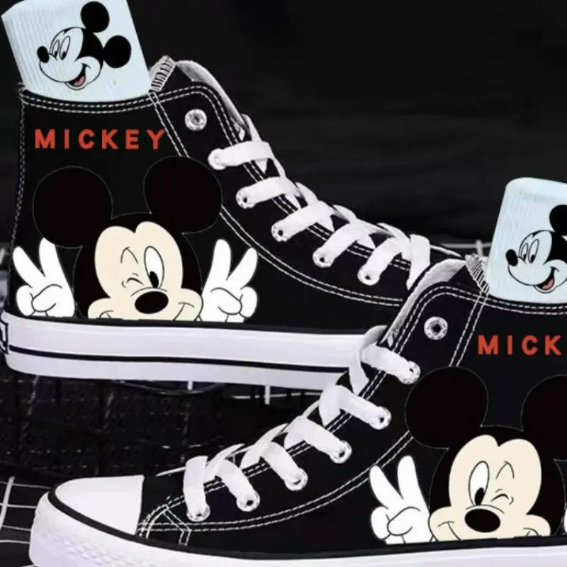 Girl Boys Kids Disney Mickey Mouse White Black Canvas Shoes Casual Cartoon Comfort Children Print Shoes Size 35-44