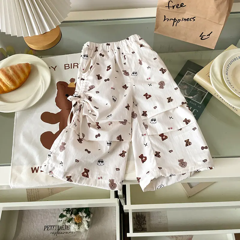 Toddler Kids Girls Pants 2025 Summer New Cute Animal Full Print Belt Casual Sports Trousers Pants