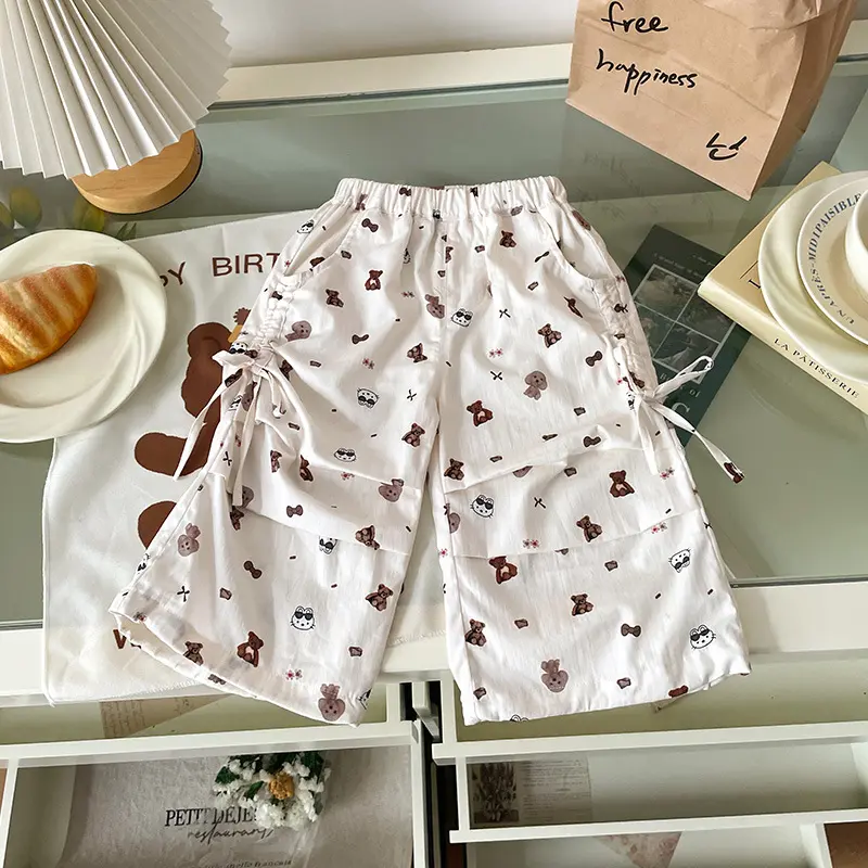 Toddler Kids Girls Pants 2025 Summer New Cute Animal Full Print Belt Casual Sports Trousers Pants