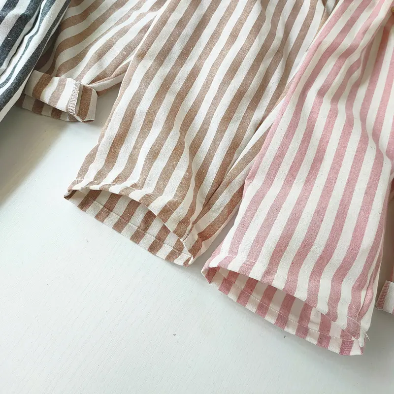2-7Y Children's Cotton Linen Striped Pants 2025 Summer Autumn New Baby Boys Girls Loose Pant Korean Kids Casual Breathable Pants