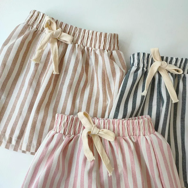 2-7Y Children's Cotton Linen Striped Pants 2025 Summer Autumn New Baby Boys Girls Loose Pant Korean Kids Casual Breathable Pants