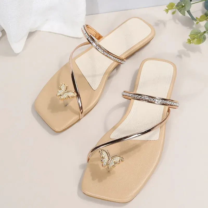 Women's Fashion Flip-flops, Simple European and American Butterfly Toe Slippers, New Beach Shoes, Casual Slippers for Girls