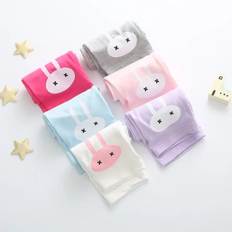 Girls Summer Leggings Rabbit Kids Knee Length Pants Leggins Trouser Elastic Cotton Candy Color Children Capris Girl Skinny Pants