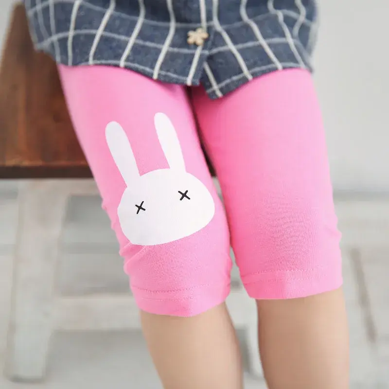 Girls Summer Leggings Rabbit Kids Knee Length Pants Leggins Trouser Elastic Cotton Candy Color Children Capris Girl Skinny Pants