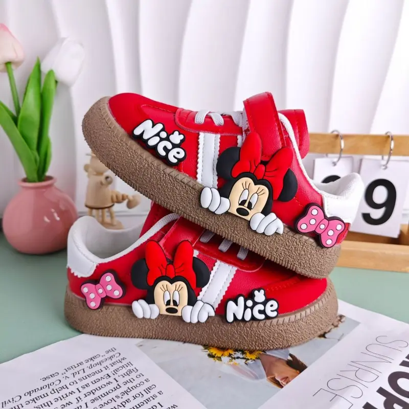 Disney Children's Casual Shoes Cute Minnie Girls Sneakers Mickey Boys Sport Shoes Anti-slip Soft Sole Kids Board Shoes Size 26-3