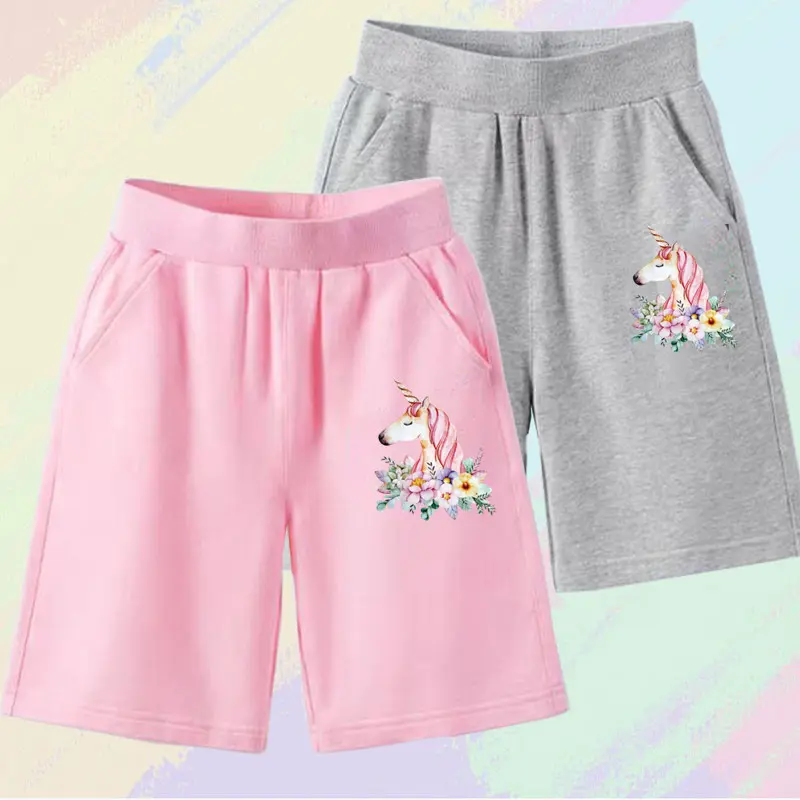 2025 Girls Summer Cat Ear Print Shorts Kids Elastic Waist Beach Short with Pocket Sports Short Pants Kids Cute Clothes 3-14y
