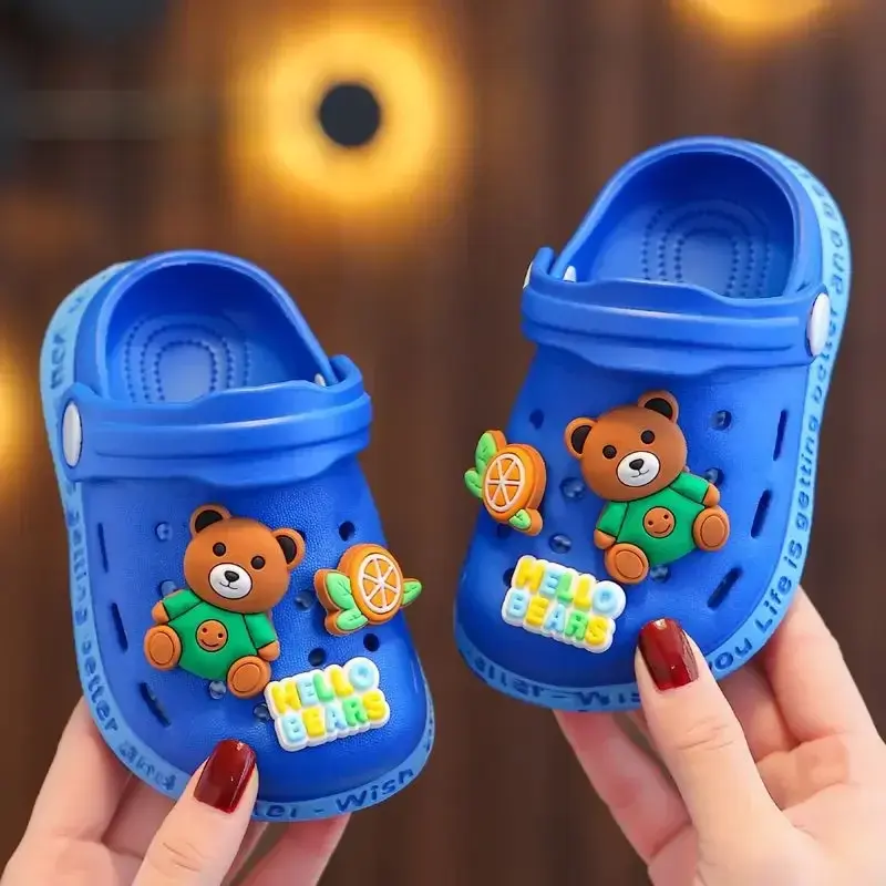 Children Summer Beach Clogs with Cartoon Holes Baby Casual Shoes Soft Soled Anti Slip Breathable Indoor Slippers for Active Kids