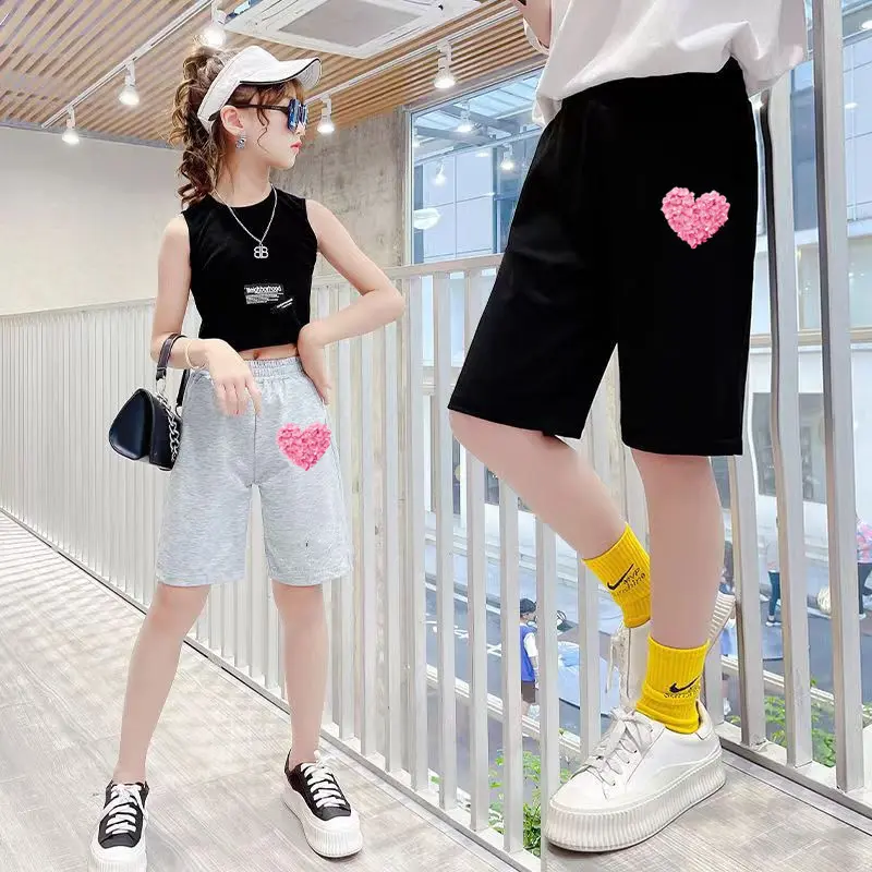2025 Girls Summer Cat Ear Print Shorts Kids Elastic Waist Beach Short with Pocket Sports Short Pants Kids Cute Clothes 3-14y