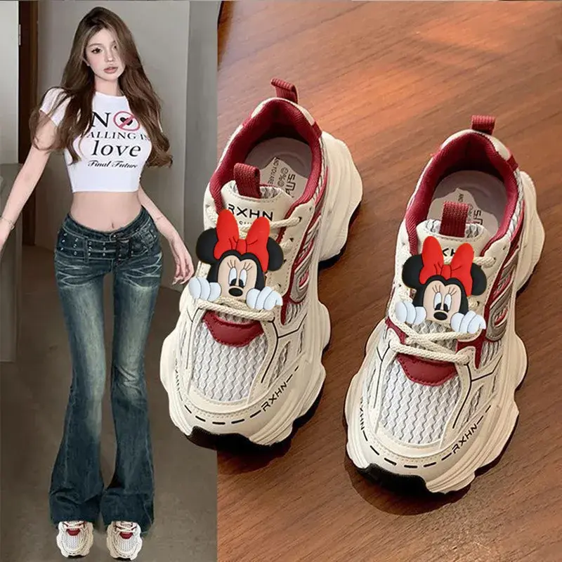 Disney Mickey Mouse New Platform Heightened Casual Shoes minnie Women Summer sports shoes  Mesh cartoon cute Breathable Sneakers