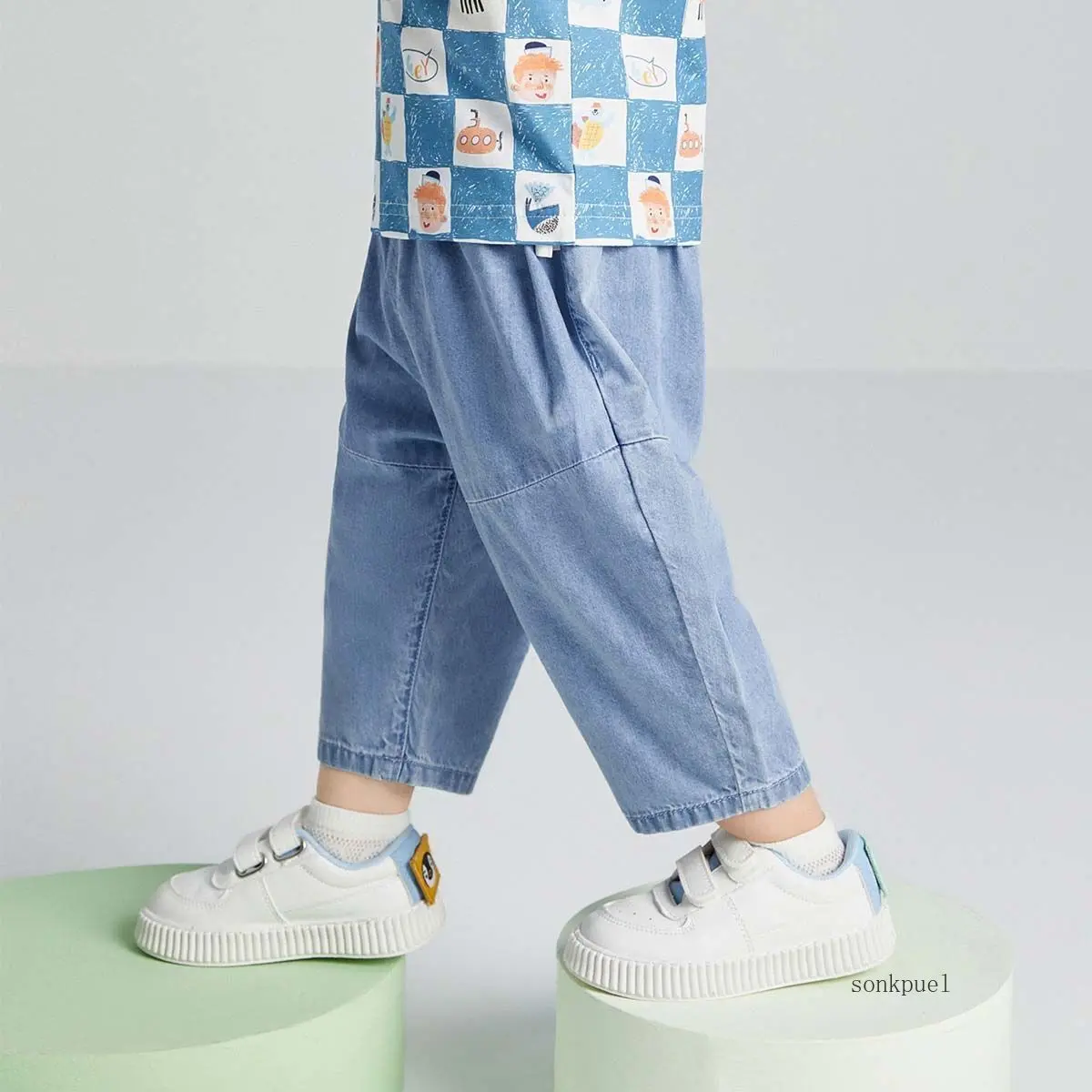 Children's Denim Pants Kids Pants Summer New Fashion Baby Boy's Girls Jeans Elastic Waist Casual Cropped Pants