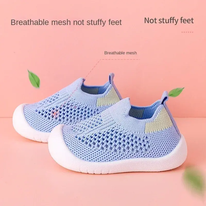 Breathable Knit Mesh Walking Shoes for Kids Spring Summer Soft Sole Anti-Collision Unisex Pastel Casual Sneakers Toddlers 1-3Y