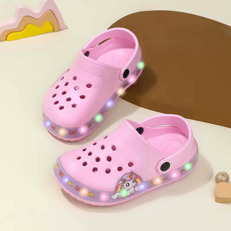 Summer Children Hole Sandals LED Lighted Flashing Light Shoes Boys Girls Beach Sandals Kids Breathable Non-slip Fashion Sneakers