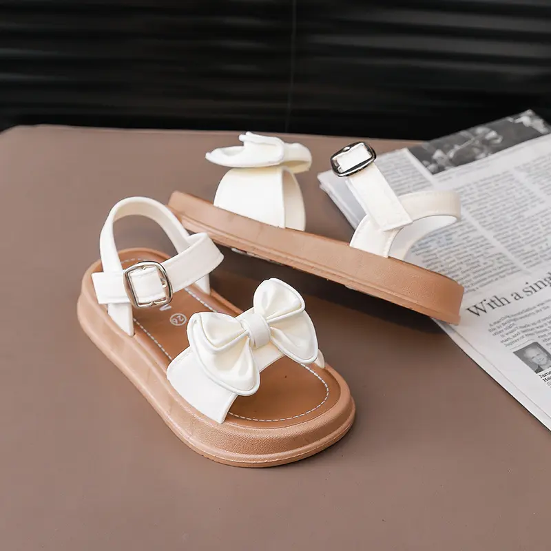 New Fashionable Girls Sandals Summer Bow Princess Sandals 3-14 Years Old Students Outside Wearing Versatile Velcro Sandals