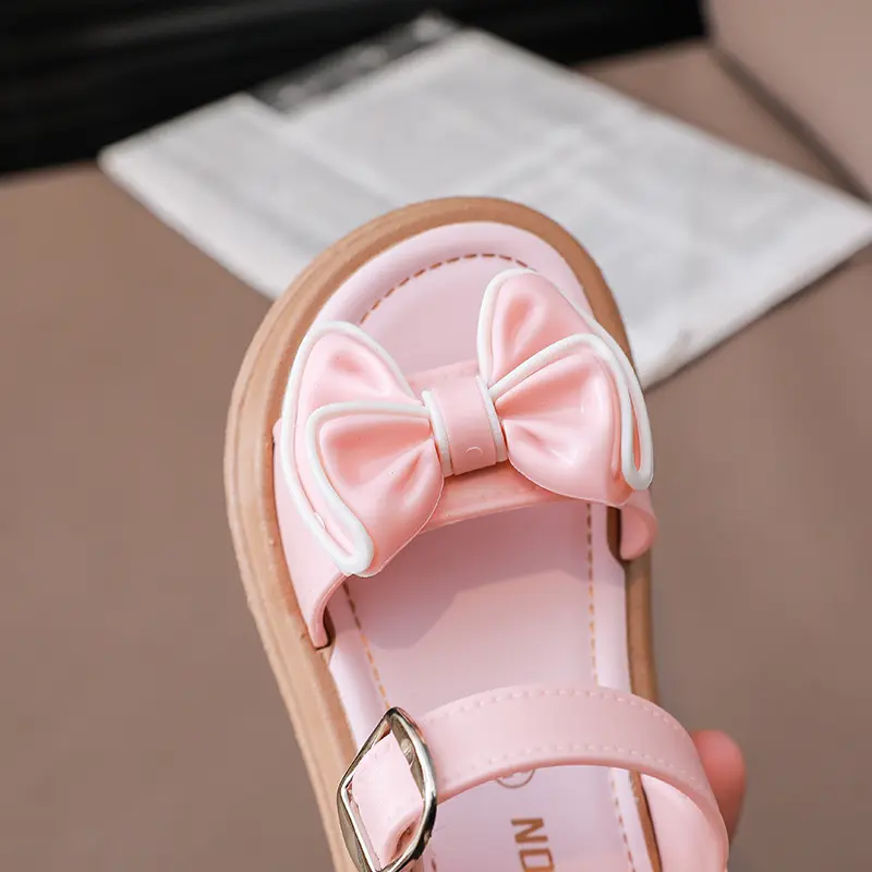 New Fashionable Girls Sandals Summer Bow Princess Sandals 3-14 Years Old Students Outside Wearing Versatile Velcro Sandals