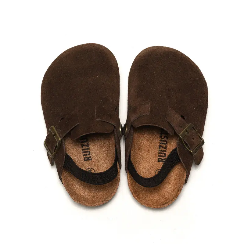 Autumn Winter New Children's Softwood Sandals Genuine Leather Boys' Beach Slippers Baotou Girls' Frosted Leather Casual Shoes