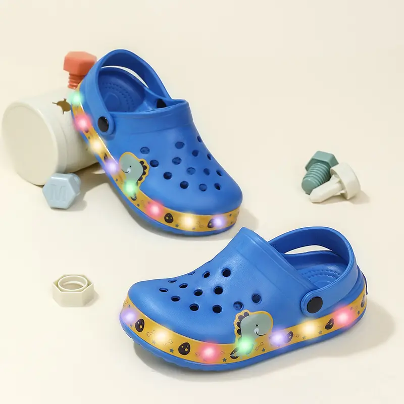 Summer Children Hole Sandals LED Lighted Flashing Light Shoes Boys Girls Beach Sandals Kids Breathable Non-slip Fashion Sneakers