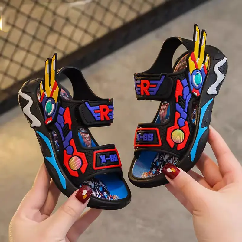 2025 New Boys' Sandals – Summer Soft-Sole Anti-Slip Sports Shoes for Big Kids Mecha Style Children's Beach Sandals for Boys