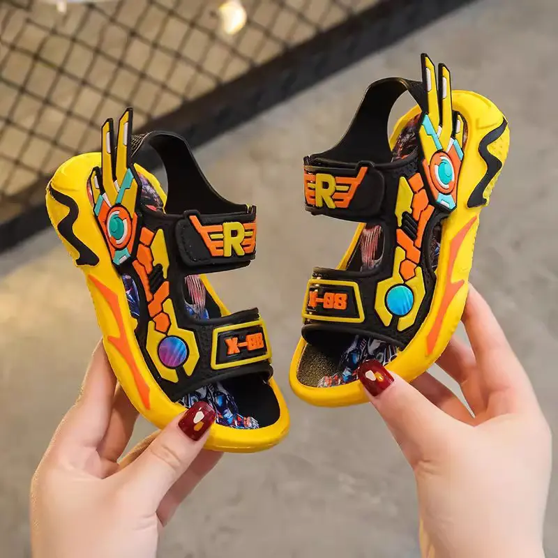 2025 New Boys' Sandals – Summer Soft-Sole Anti-Slip Sports Shoes for Big Kids Mecha Style Children's Beach Sandals for Boys