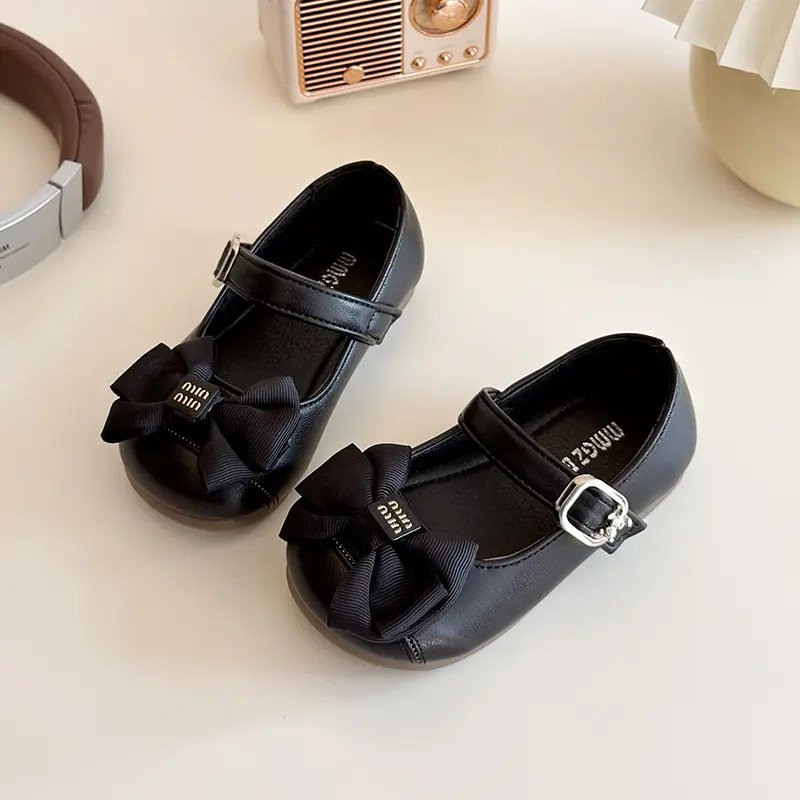 Girl's Princess Shoes Wedding Party Bowknot Ribbon Children Mary Janes 16-25 Toddler Fashion Sweet Spring Baby Ballet Flats