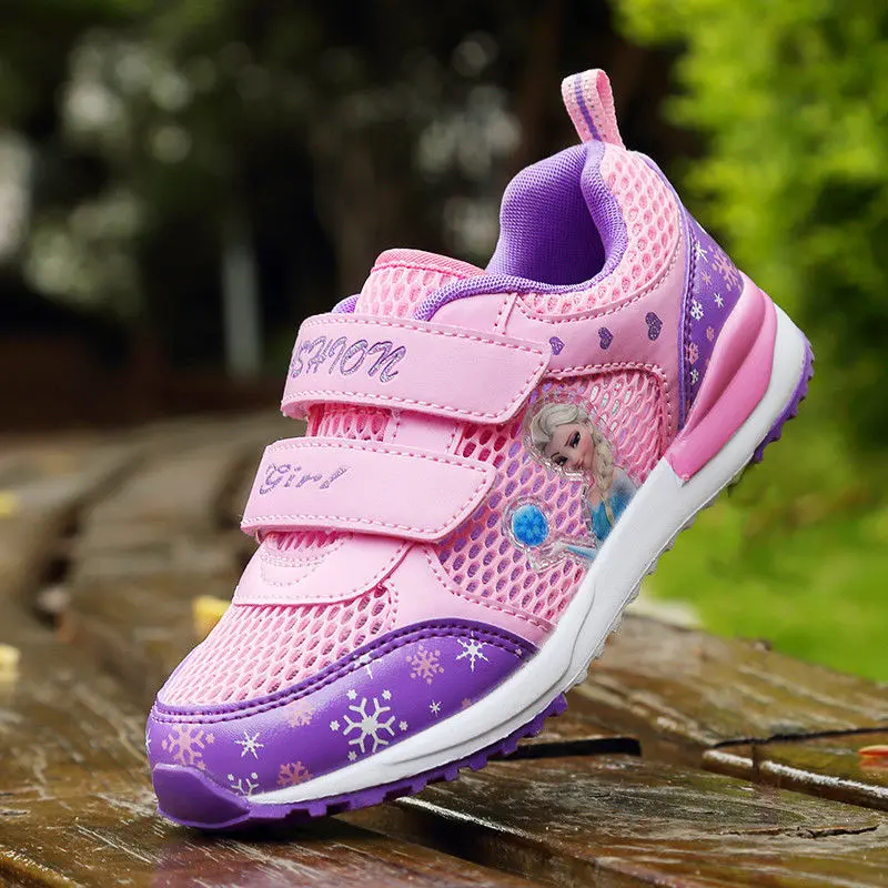 Disney Girls' Casual Shoes Mesh Breathable Children's Sports Princess Elsa Pink Summer Shoes Sneakers Size 27-37