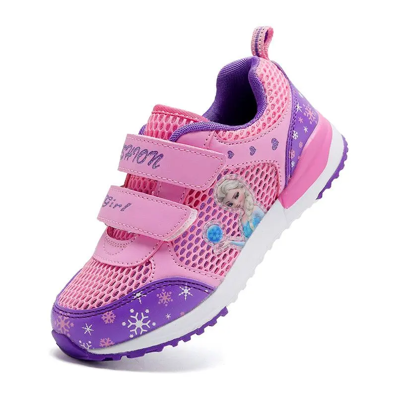 Disney Girls' Casual Shoes Mesh Breathable Children's Sports Princess Elsa Pink Summer Shoes Sneakers Size 27-37