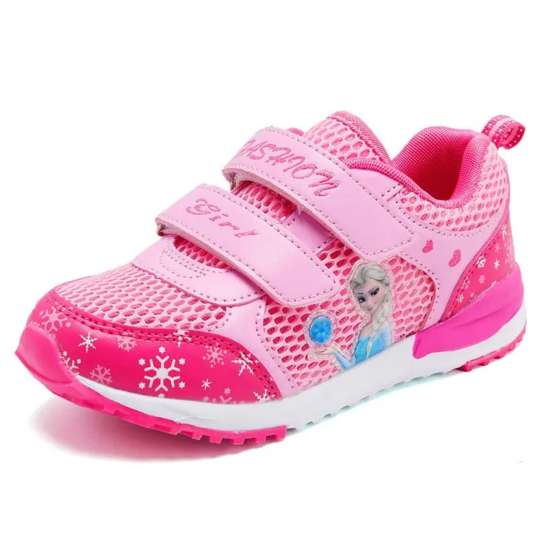 Disney Girls' Casual Shoes Mesh Breathable Children's Sports Princess Elsa Pink Summer Shoes Sneakers Size 27-37