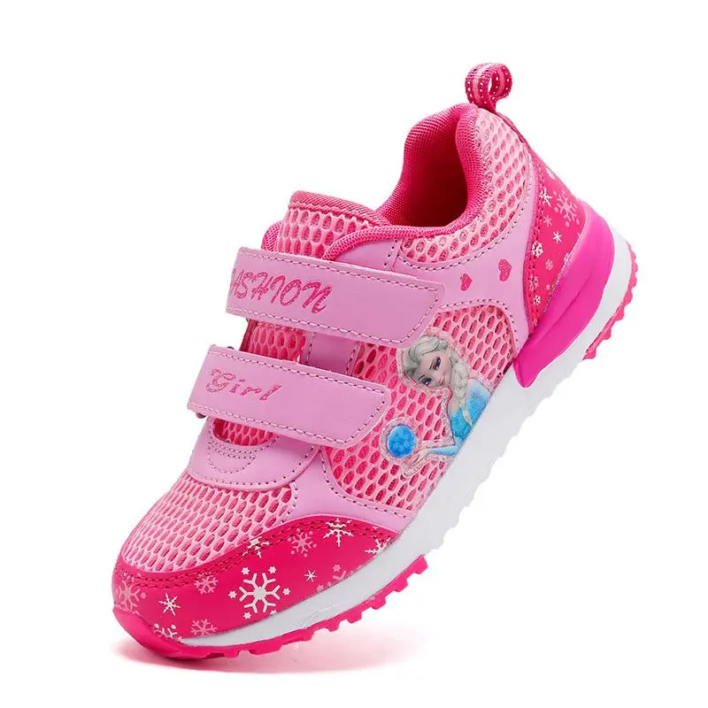 Disney Girls' Casual Shoes Mesh Breathable Children's Sports Princess Elsa Pink Summer Shoes Sneakers Size 27-37