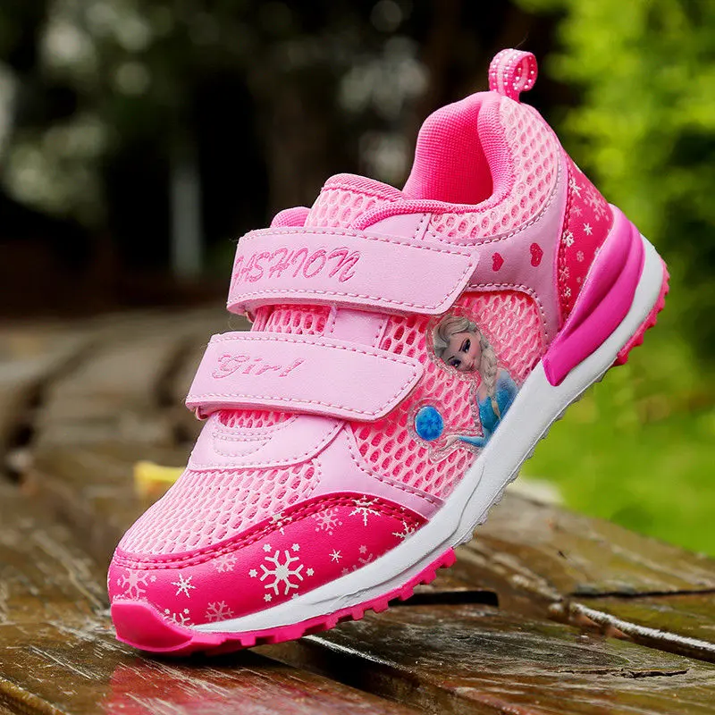 Disney Girls' Casual Shoes Mesh Breathable Children's Sports Princess Elsa Pink Summer Shoes Sneakers Size 27-37