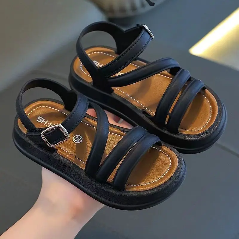 PEYOUR Trendy Cute Solid Color Open Toe Sandals For Girls, Breathable Lightweight Sandals For All Seasons
