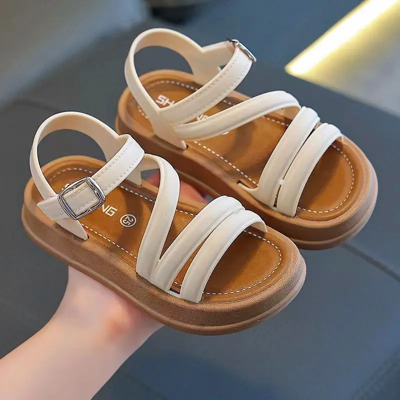 PEYOUR Trendy Cute Solid Color Open Toe Sandals For Girls, Breathable Lightweight Sandals For All Seasons